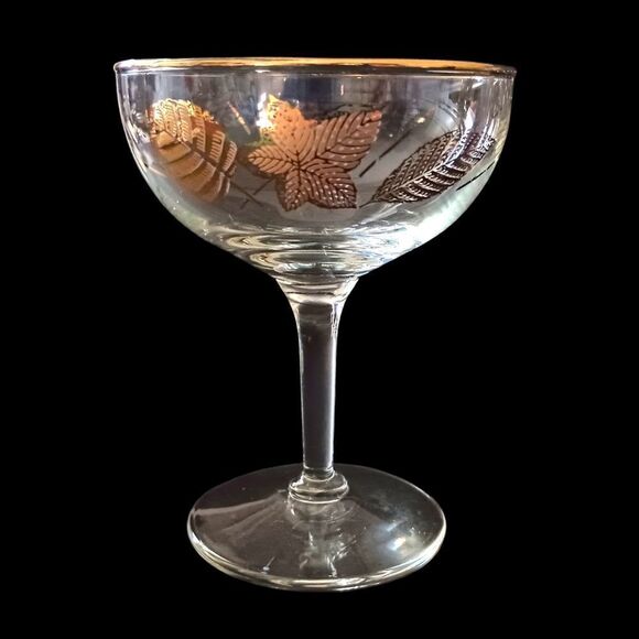 4 Libbey Gold Maple Leaf Champagne Glasses Cordial Wine Martini MAD MEN MCM - Picture 8 of 16